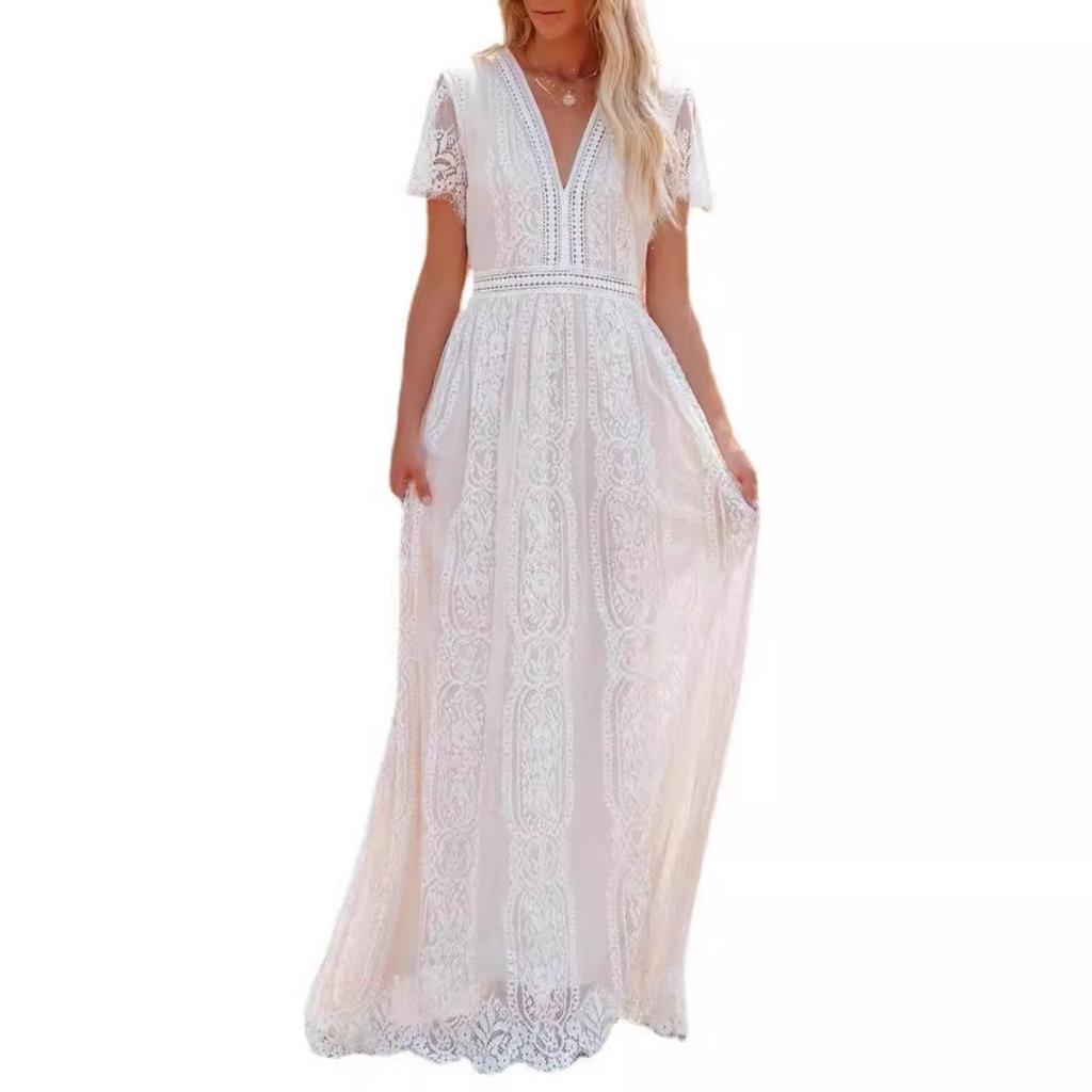 Damen Sheer Tüll Tiefes V-Ausschnitt Langes Hochzeitskleid, Lässiges Abendparty Brautkleid für Herbst Winter