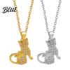 Cat Butterfly Necklace Pendant Cubic Zirconia Cute Kitty Stylish Animal