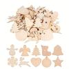 10/100Pcs Christmas Unfinished Wooden Snowflake Elk Ornaments Hanging Cutouts Blank Wood Slices with Cord Craft Embellishments