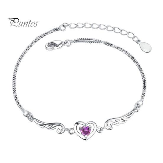 

Жіночий браслет Серце з кубічного цирконію, регульована довжина з подовженим ланцюжком, браслет Крила ангела, День народження, Ювілей, Ювелірні вироби Подарунок фіолетовий