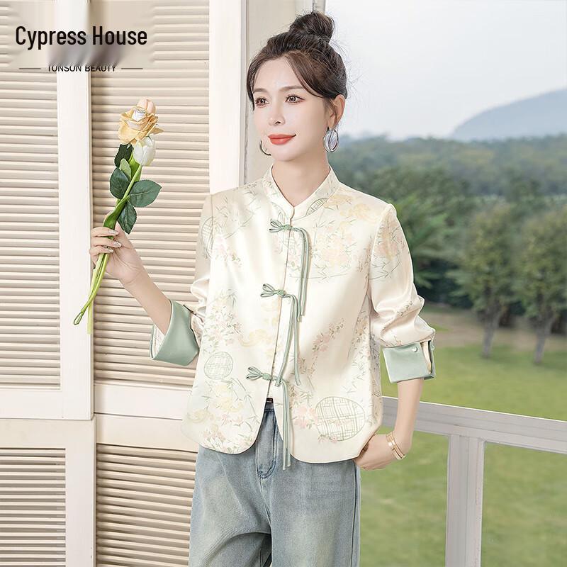 

Sibaishé Women s Stand-Collar Contrast Chinese Style Jacket L