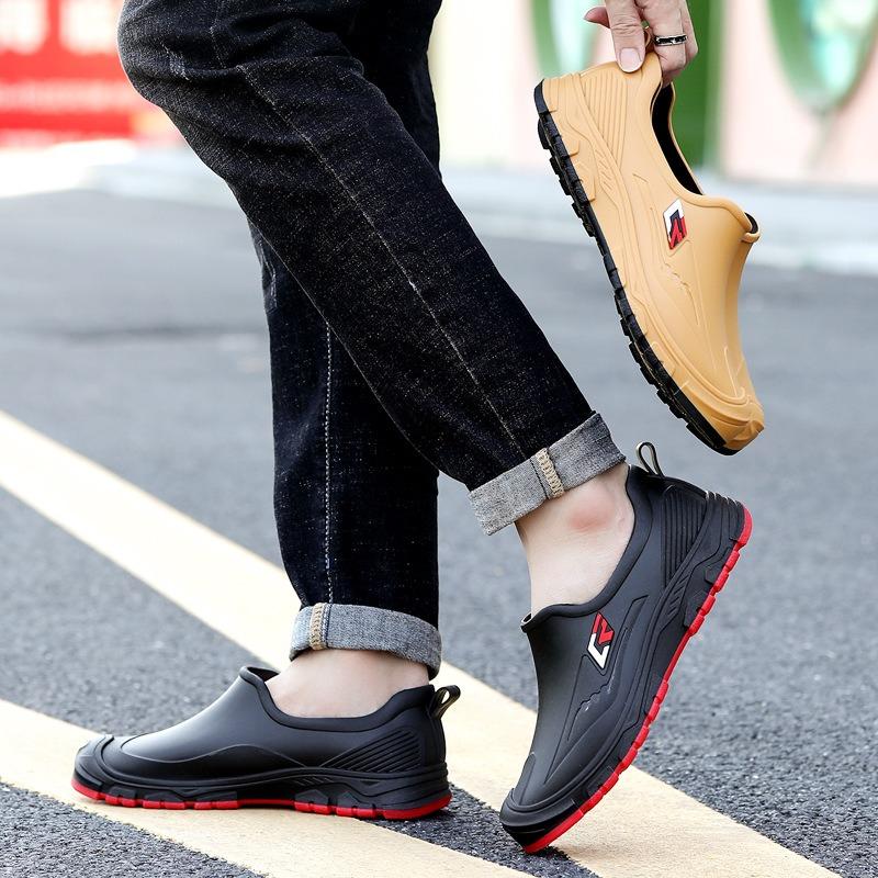 Fashion Low-top Shallow-mouth Men's Rain Shoes Men's One-pedal Non-slip Water Shoes Rubber Shoes Rainy Day Outdoor Versatile Men's Wading Shoes