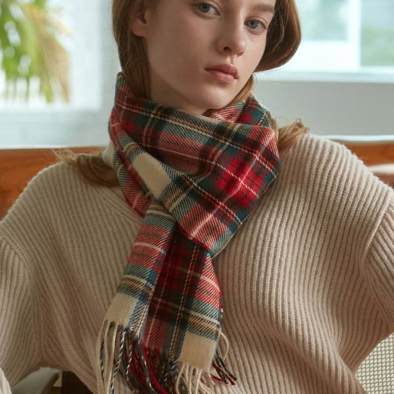 YAN13 VINTAGE CHECK MUFFLER_DEEP GREEN