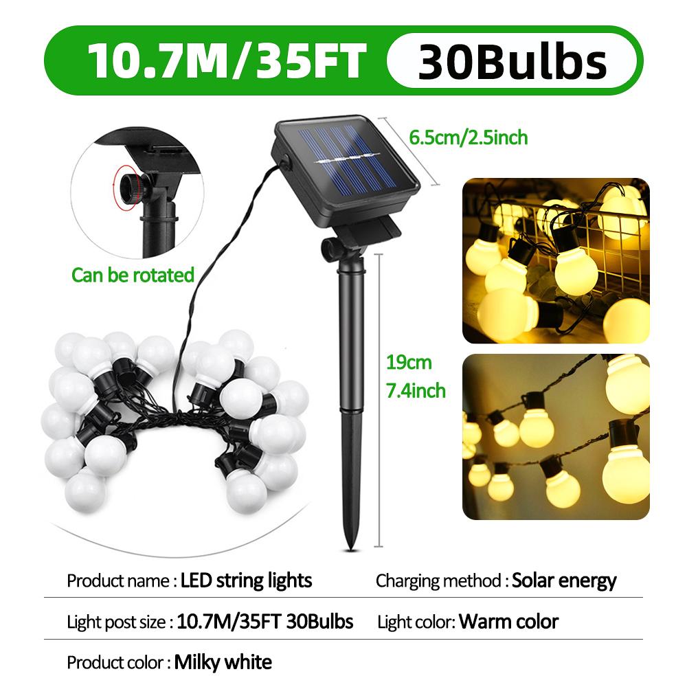 G50 Patio Solar String Lights Outdoor, Warm/ Colorful Globe Bulb LED Fairy Garland Lamp for Wedding, Christmas, Backyard, Party