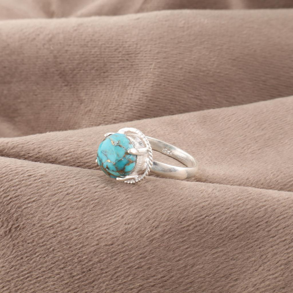 Handgefertigter Edelsteinring aus blauem Kupfer-Türkis, 925 Sterlingsilberring, zierlicher Silberschmuck, als Verlobungsgeschenk