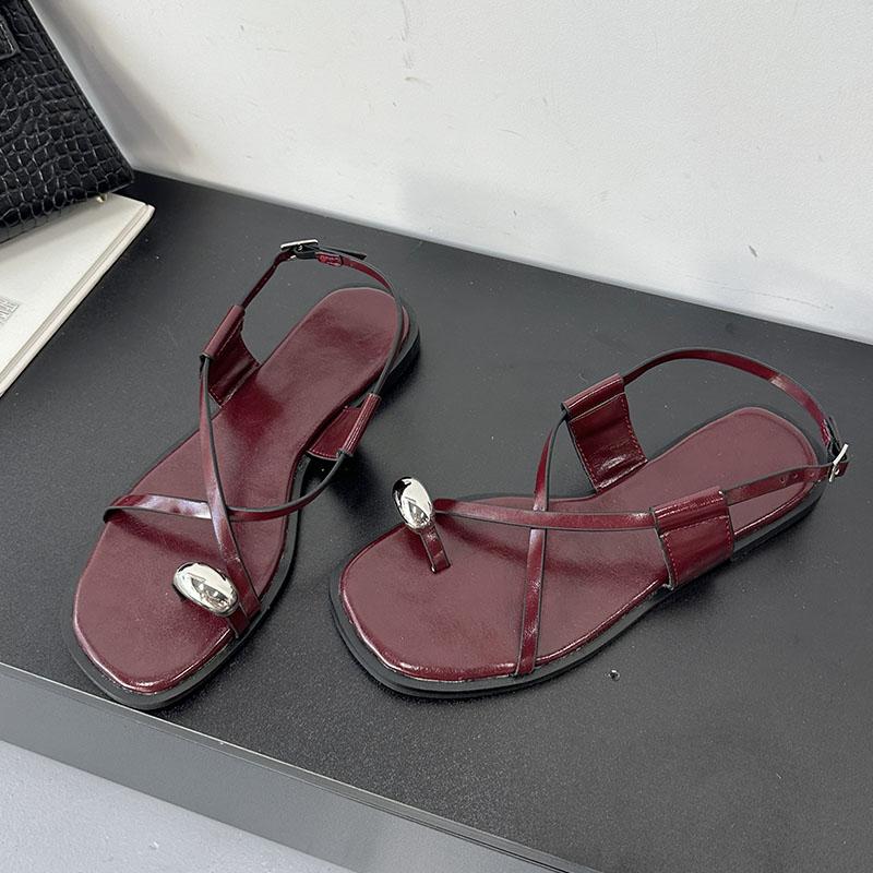 Fashion Big Size 43 Female Metal Footwear Ladies Flats Sandals Shoes Fashion Shallow Women Flats Sandals Slip On Shoes Flip Flops