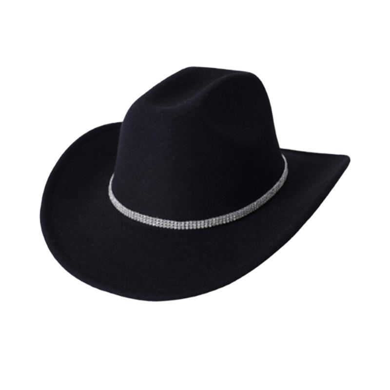 Unisex Cowgirl Hats with Triple Rhinestones Decors Soft Acrylic Fabric Camping Concerts Daily Use Costume Accessory