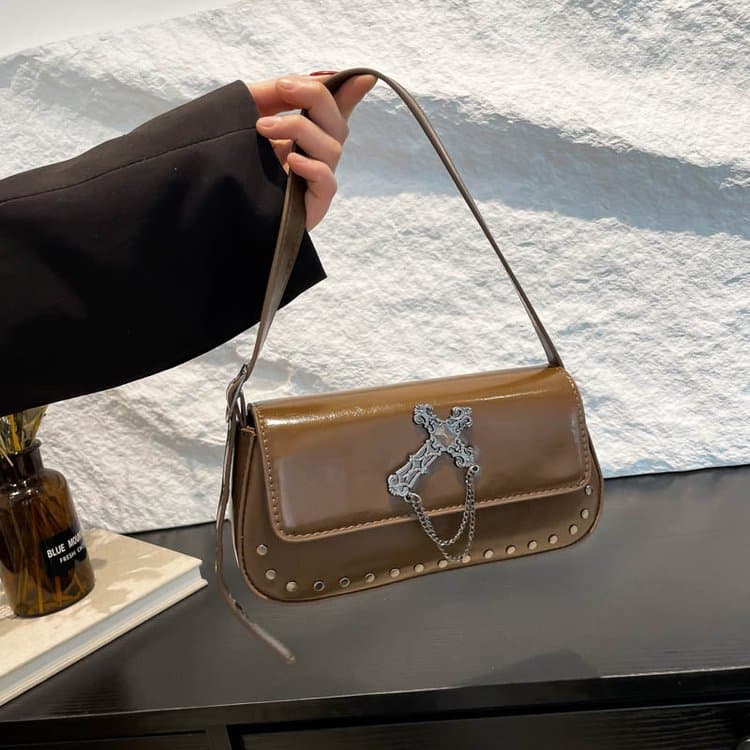 Nieten-Kreuz-Achseltasche Damen-Schultertasche
