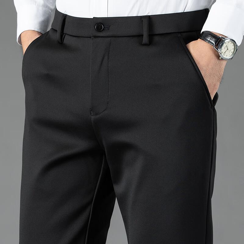 FAPAI Men's Wool Blend Fleece-Lined Straight Business Casual Trousers
