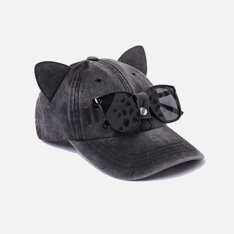 Cat Ear Baseball Cap with Sunglasses Decor Adult Adjustable Cap for Summer Outdoor Cycling Hiking Hat for Teens Men