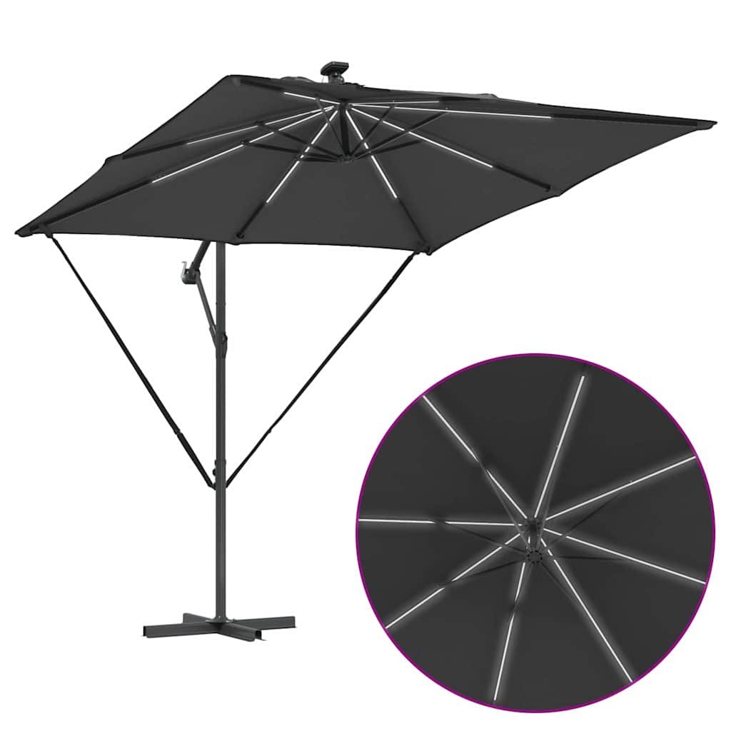 Cantilever Banana Sun Umbrella with LED Light Strips Anthracite 249 X 249 X 250 Cm