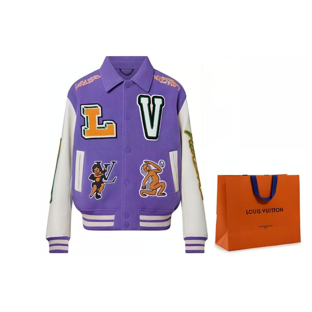 Louis Vuitton 2010s Multi-patch Leather Varsity Jacket 1AAHH5