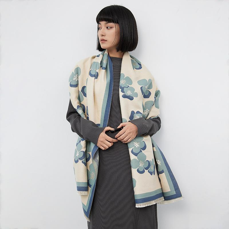 

Универсальный шарф из имитации кашемира в тон, ветрозащитный и теплый, с цветочной бахромой, элегантная женская шаль 180*65cm