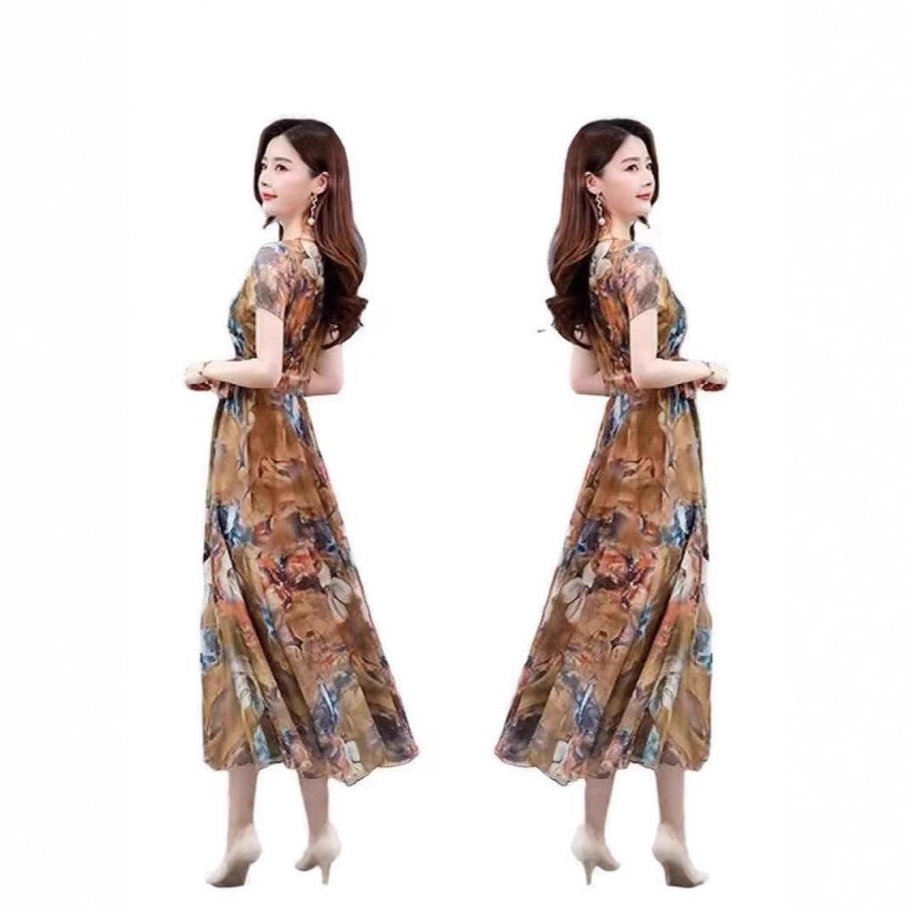 New Summer French Retro Dress Summer Thin Floral Imitation Ice Silk Big Pendulum Beach Long Skirt