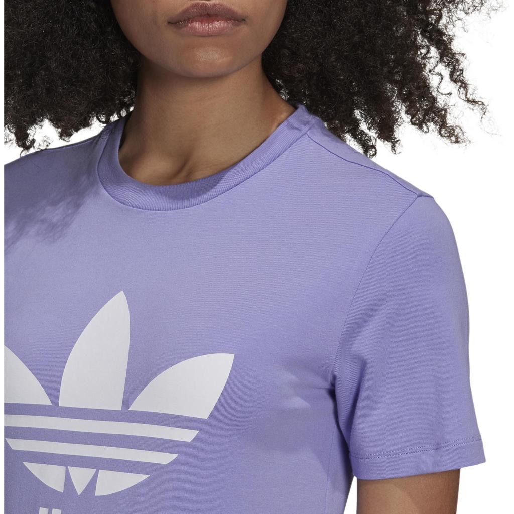 Adidas Originals Trefoil Tee American Vintage Dopamine Logo Print Crew Neck Sports Fitted Short Sleeve T-Shirt Women Tops Purple GN2905