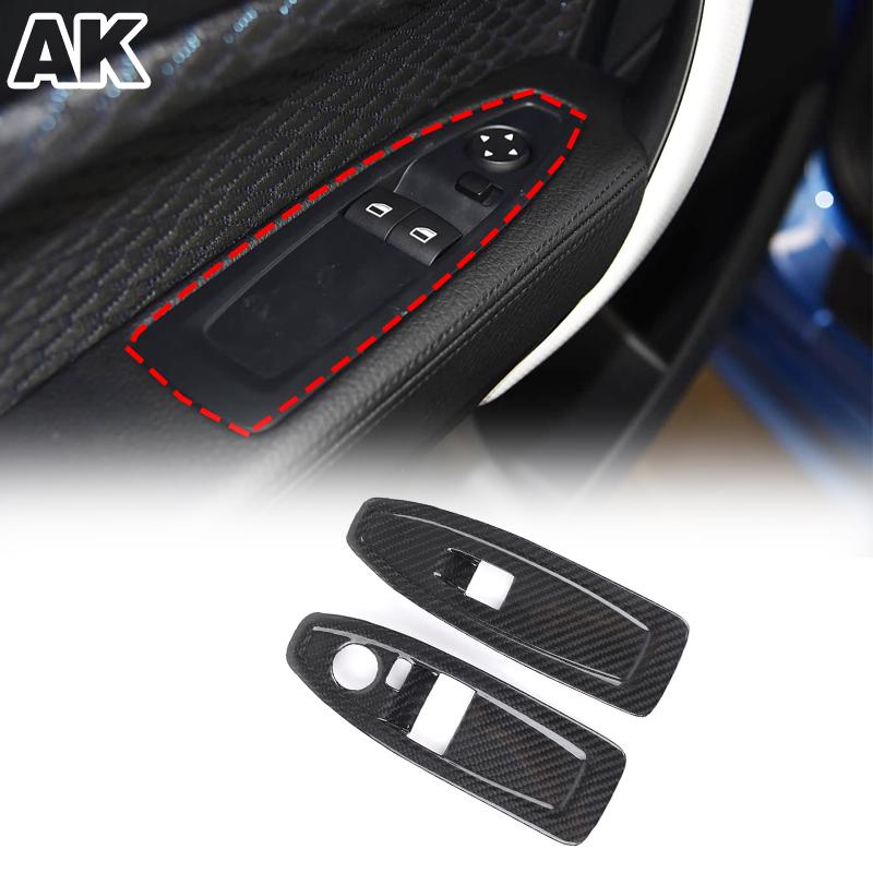 Real Carbon Fiber Car Window Lift Switch Cover Trim Sticker Car Accessories For BMW 1 2 Series F20 F21 F22 F45 F46 2014-2019