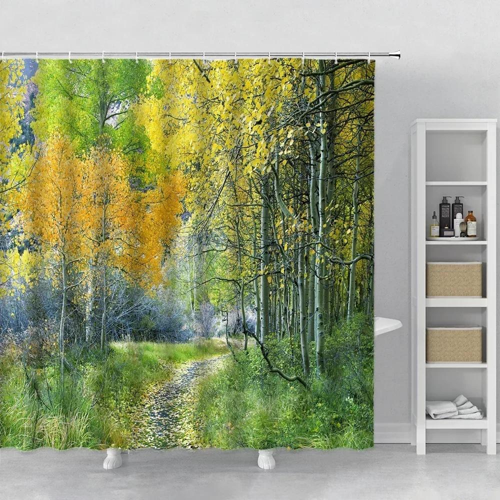 

Зеленый Лесной Пейзаж Набор Занавесок для Душа Крючки Весеннее Дерево Пейзаж Домашний Декор Занавеска для Ванной Полиэстеровая Ткань для Ванной. 90x180cm