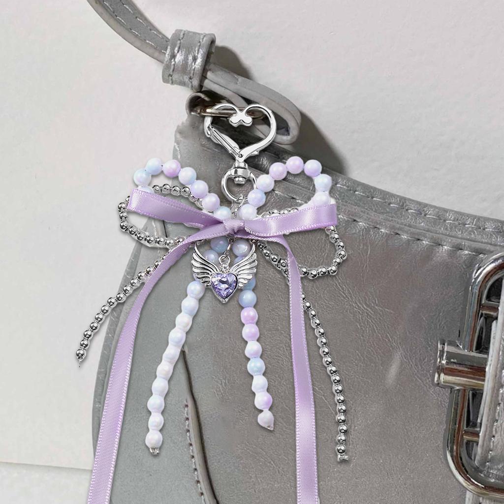 Lovely Ribbon Beads Bowknot Keychain Fashion Statement Key Holder Stylish Purse Embellishment for Various Occasion
