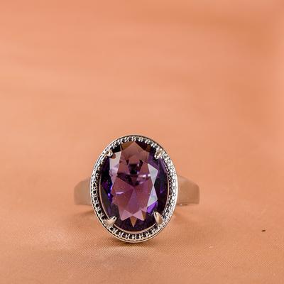 Anillos de plata con amatista clásica de Cellacity para mujer, piedras preciosas de forma ovalada, regalo de compromiso de plata para mujer, talla 6-10
