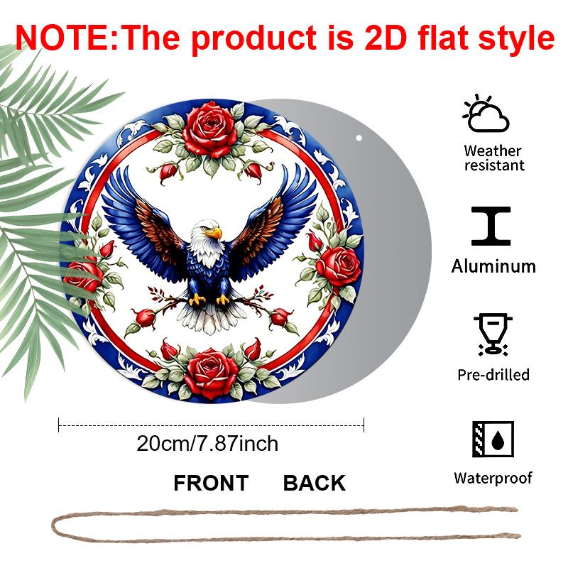 2D Flat, 1pc Blue, Red and White Eagle Garland Sign, Round Metal Aluminum Garland Sign, Patriotic Sign, 4th of July & Memrial Day Decorative