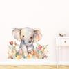 Cute Watercolor Baby Elephant with Flowers Wall Stickers, Ins Style Self-Adhesive Decor for Kids Room Wall Decoration