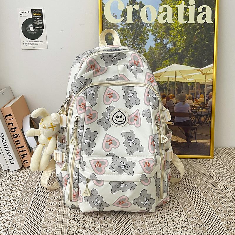 New high-value love bear niche design backpack female college students female junior high school students large-capacity schoolbag
