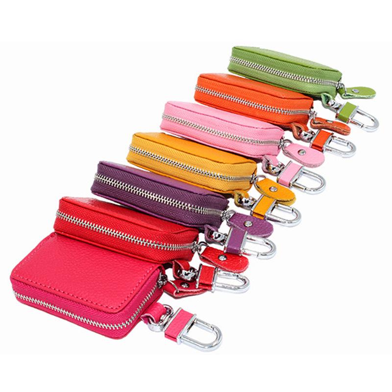 Universal Cowhide Zipper Car Key Case with Chain