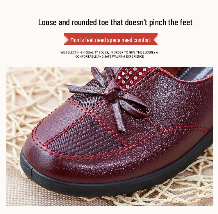 2025 Spring Slip-On Leather Flats for Middle-Aged Women