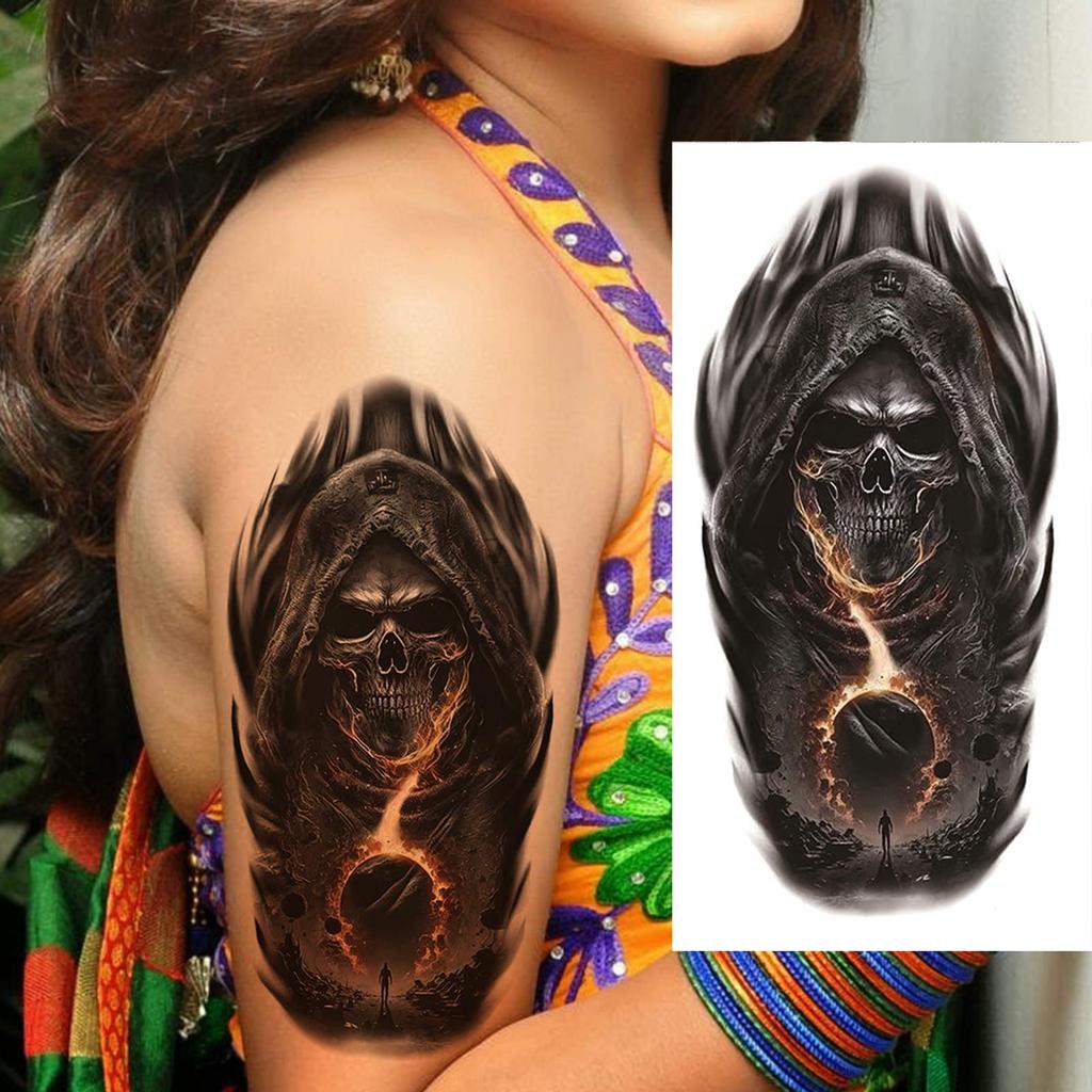 1 Sheet Wolf Lion Tiger Fake Temporary Tattoos For Man Women Adults Skull Black Warrior Tattoo Sticker Animals Sleeve