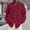 Four Seasons Long Sleeve Lapel Loose Button Cotton and Linen Striped Cardigan Shirt Men's