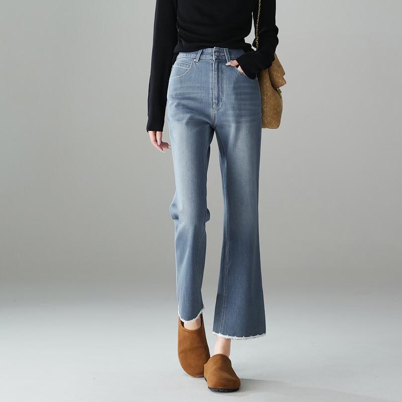 SOFSIL Women s High-Waist Lace Hem Flared Jeans 28/L