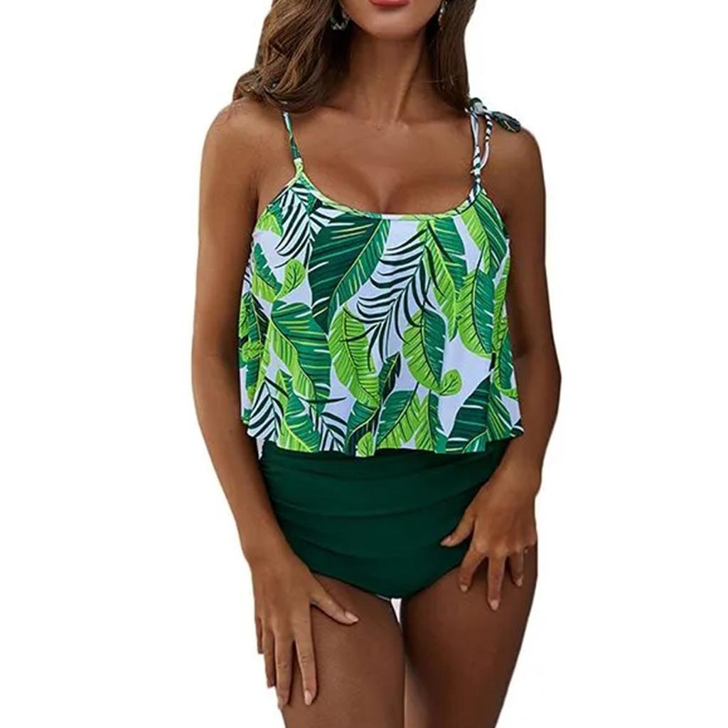 Ruffle Edge Swimsuit, European And American Women's Belly Covering High Waisted Swimsuit, Tie Dyed Bikini