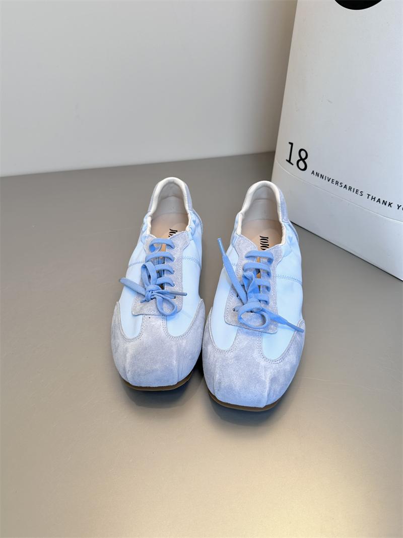 

Lan Cabinet recommends 2025 summer new retro square head flat bottom German training shoes lace up soft sole casual ballet shoes 40 синий