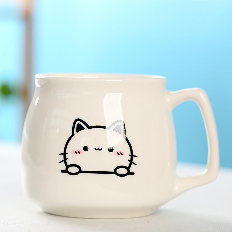 Creative Ceramic Cup With Lid And Spoon Milk Cup Day Breakfast Cup Coffee Cup Customization
