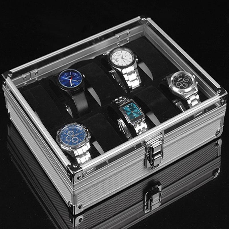 Aluminum Watch Storage Box with Lock - 6/10/12/24 Slots, Drop-Proof Design