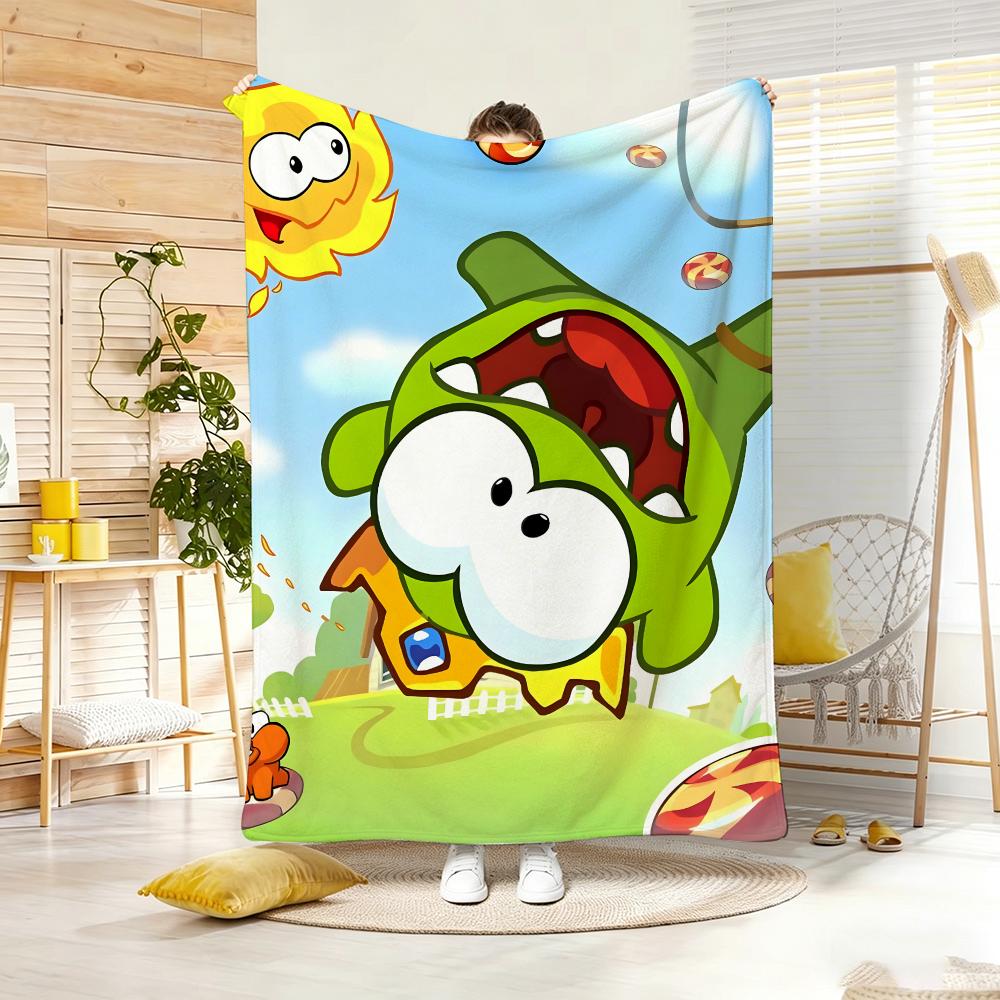 2D Hand Drawn Cartoon O-OmS NomS Throw Lightweight 240g Flannel Blanket Soft Skin-friendly for Summer Cooling