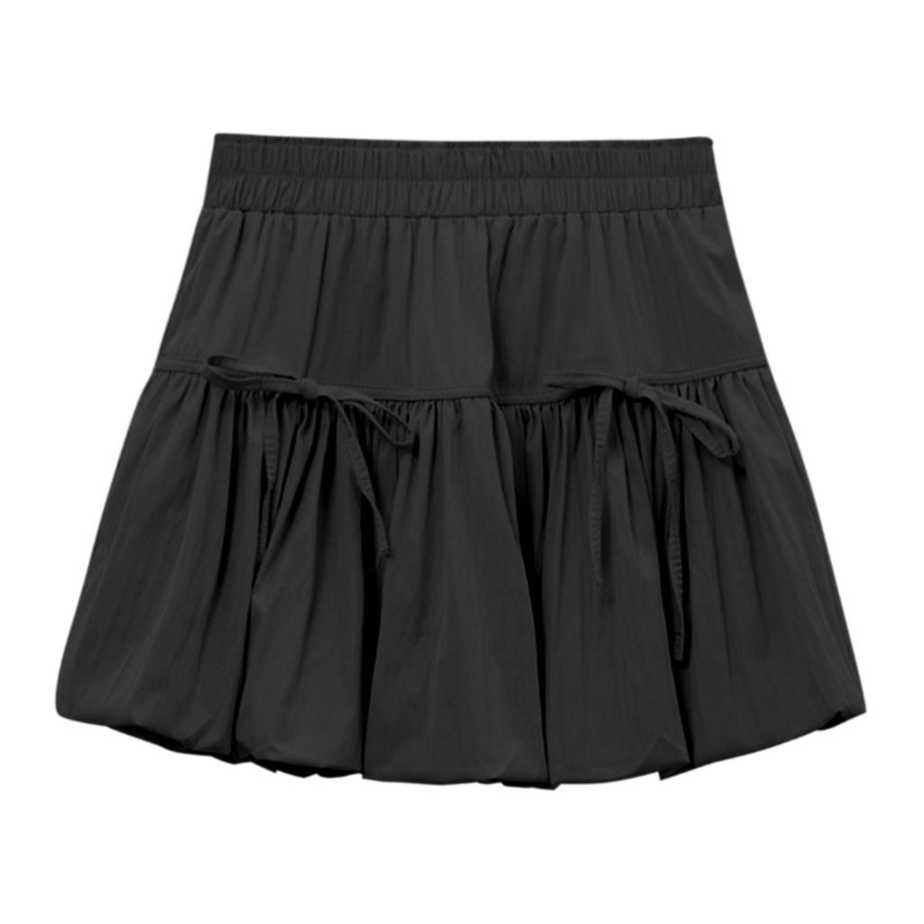 Damen Hohe Taille A-Linie Rock Schleife Design Ausgestellter Minirock Lässig Kurz
