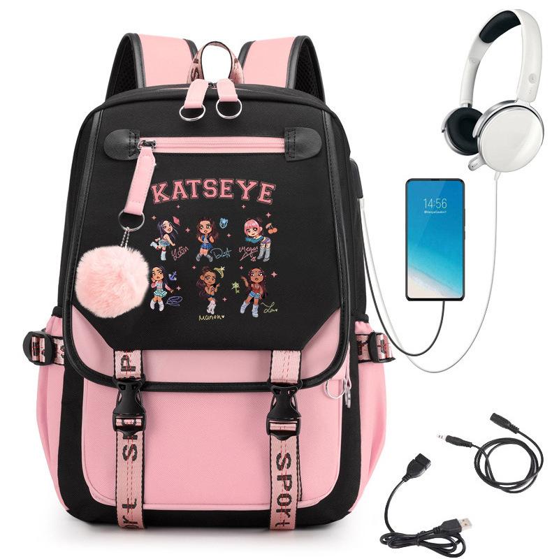 KATSEYE K-Pop Cartoon USB-Lade Rucksack Schultasche 60123-1