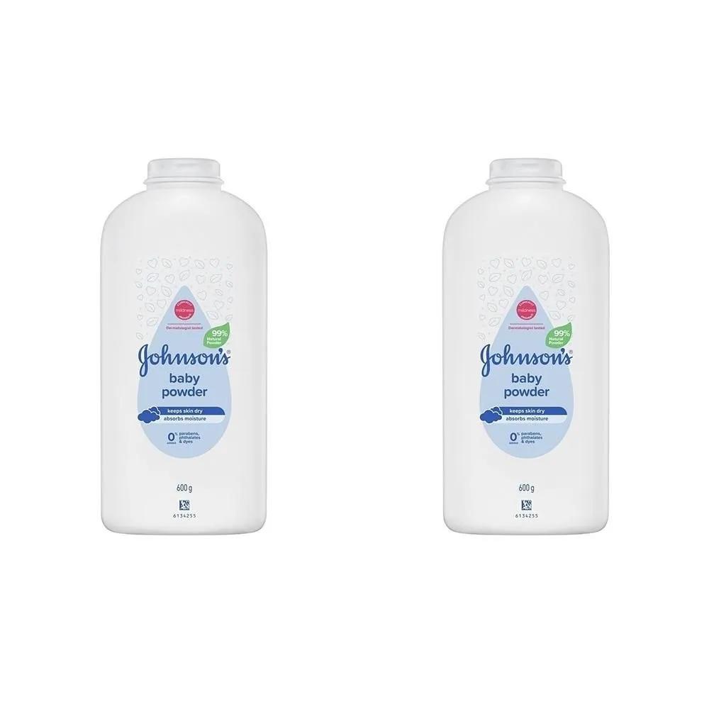 2 упаковки детской присыпки из кукурузного крахмала Johnsons Baby Pure, 600 г