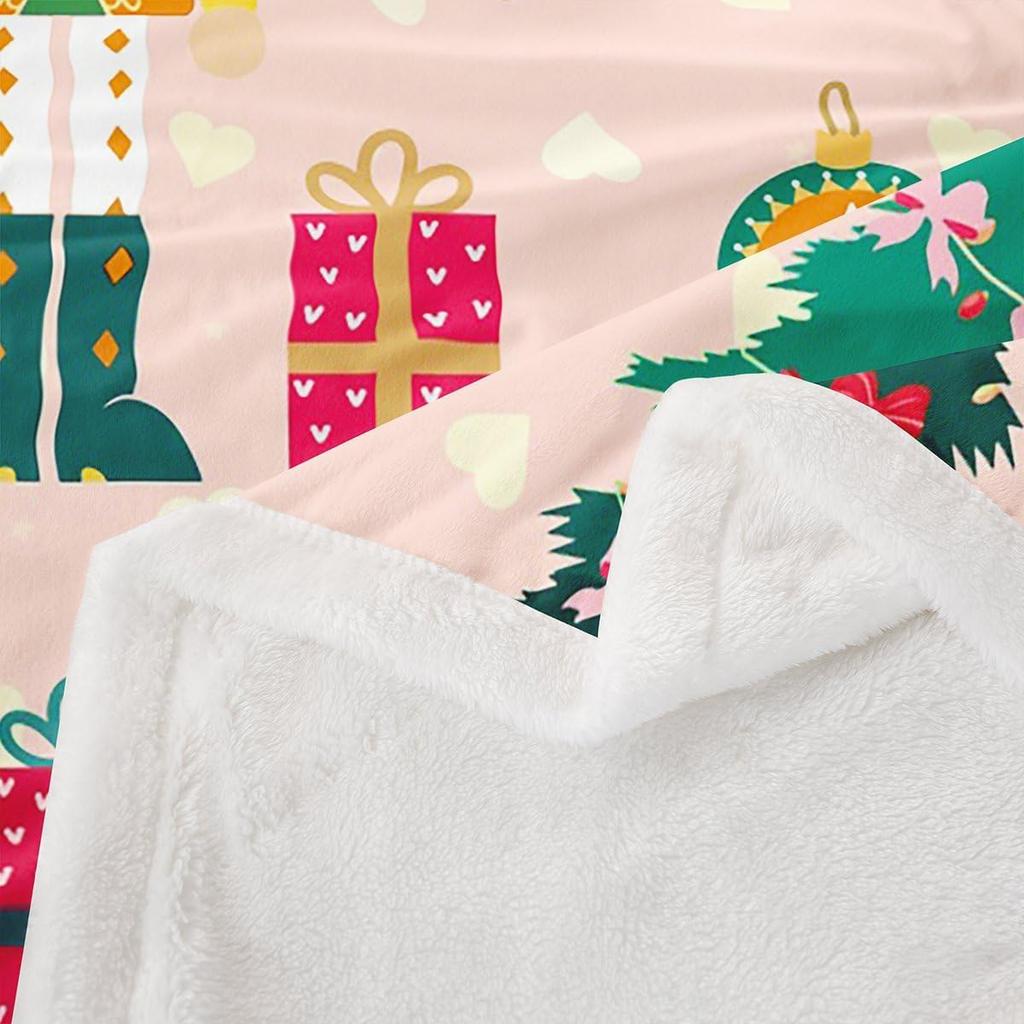Pink Nutcracker Sherpa Blanket Plush Fuzzy Christmas Fleece Throw Blanket Boys Girls Cute Xmas for Bed Couch Chair Living Room