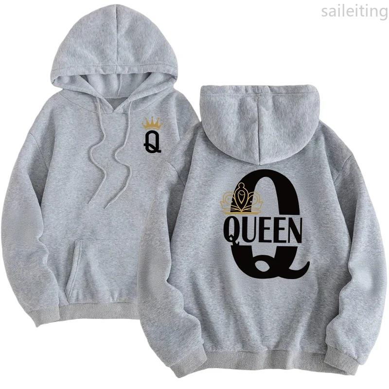 Queen King Print Pullover Woman Fall Winter New Arrival Couples Sweatshirts Home Outdoor Comfort Warm Casual Hoodies Aesthetic