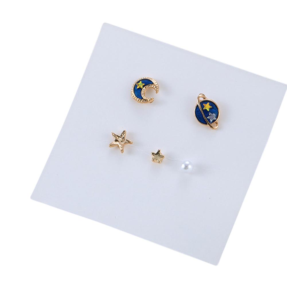 5 Piece Set Fashionable Simple Planet Moon Star Pearl Asymmetric Ear Studs
