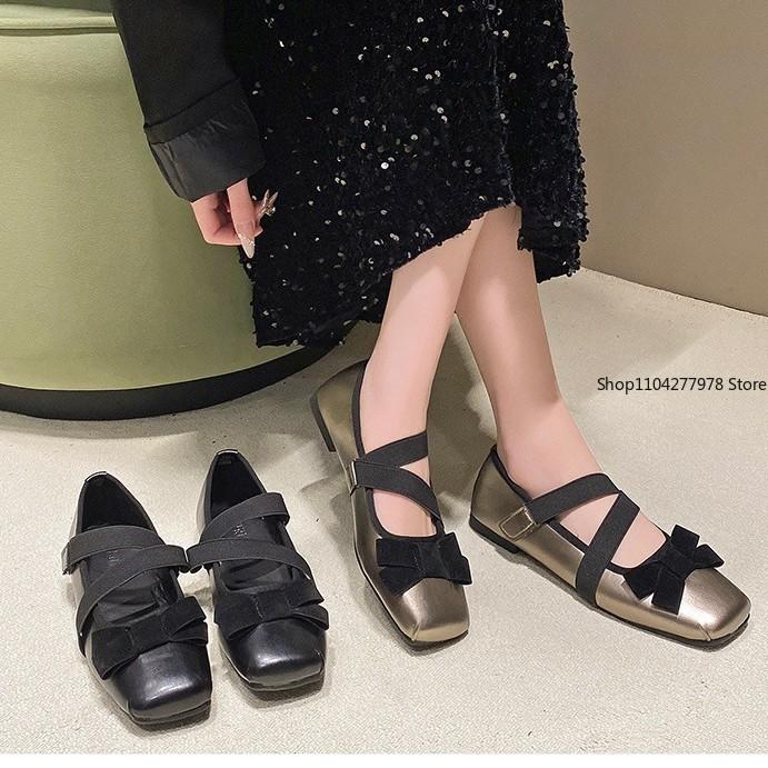 Fashion Designer Spring Women Mary Jane Shoes Fashion Square Toe Ladies Comfort Soft Sole Flats Women's Comfort Ballerinas Shoes