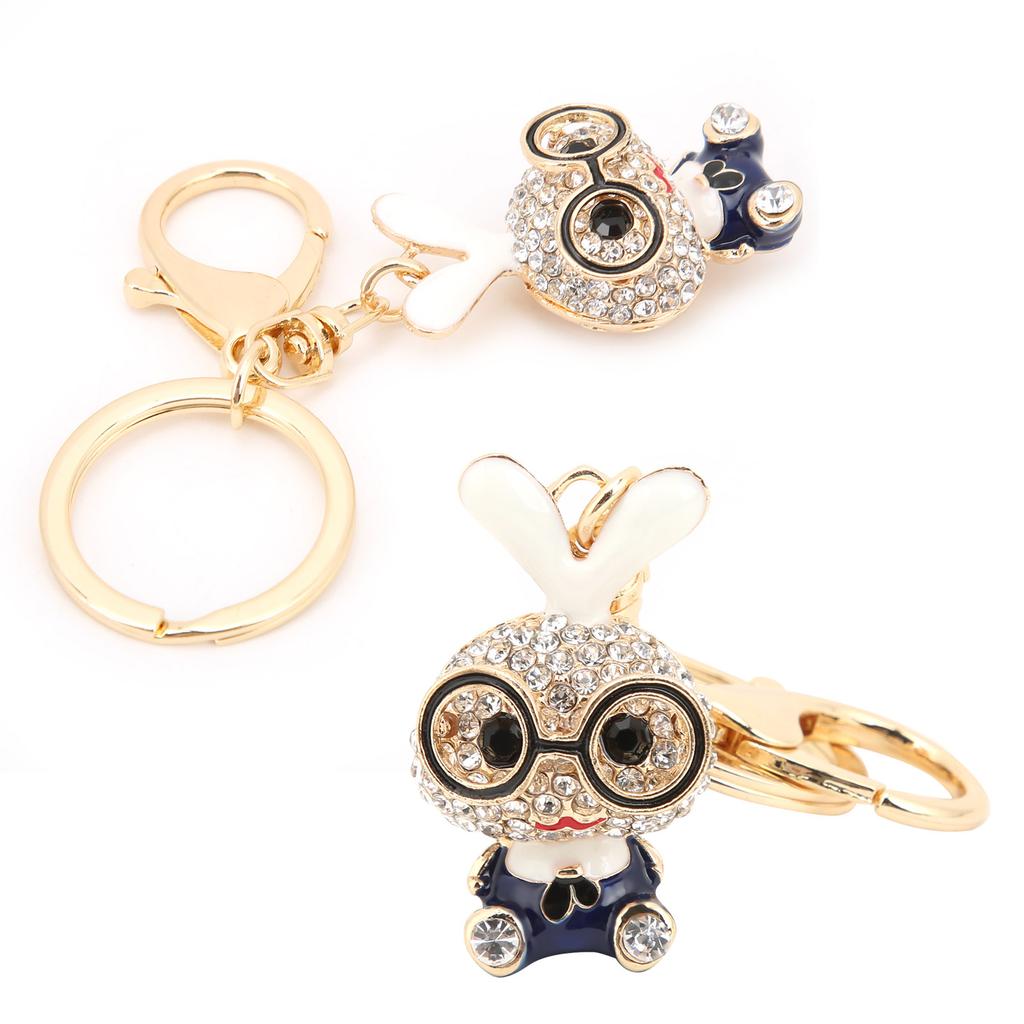 2pcs Keychain Pendants Cute Bunny Shape Rhinestone Ornaments Accessories for Keychains Bag Decoration Gift