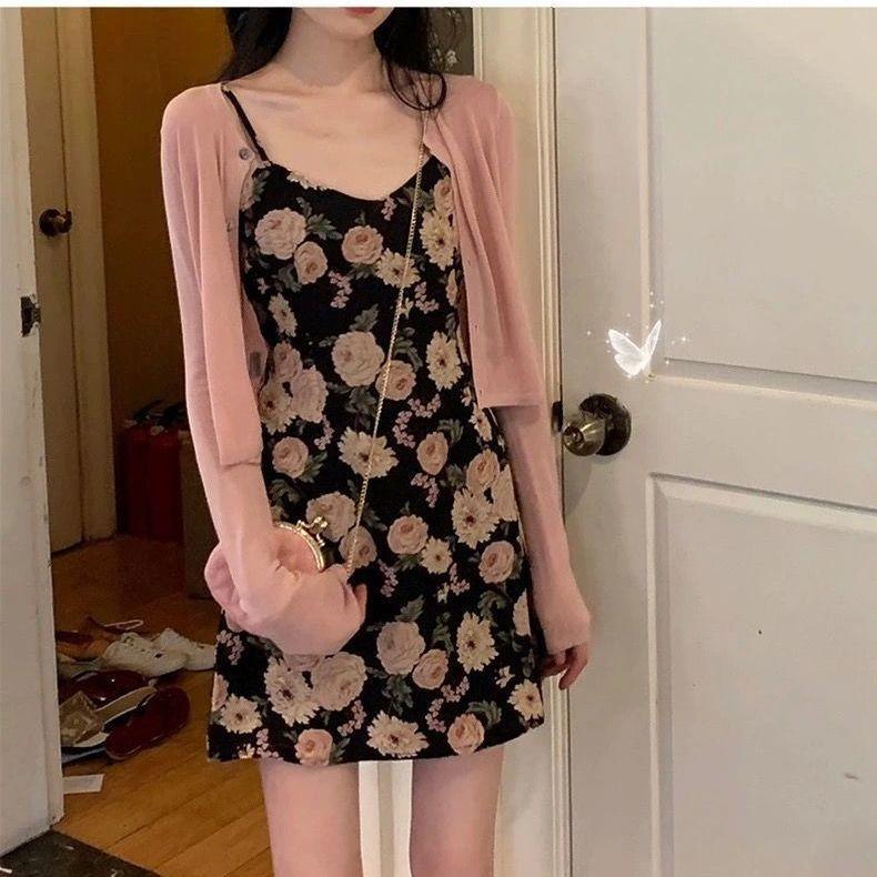 

МОДА Сексуальна міні-сукня без рукавів з U-подібним вирізом на бретелях без спинки Літні облягаючі сукні з квітковим малюнком без рукавів Пляжна повсякденна вечірня клубна сукня S