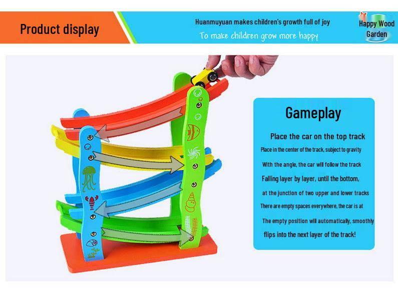 Children's Wooden Scooter Puzzle Toys: Gliding Elastic Yo-Yo Car and Roller Coaster Set for Early Education