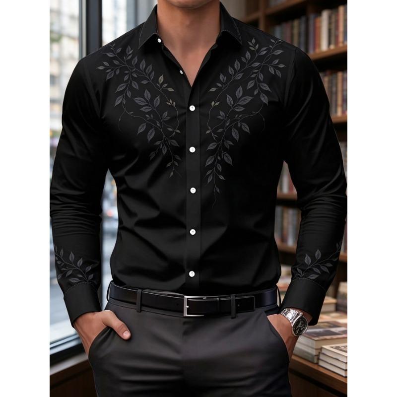 Men's long-sleeved business casual shirt, small floral design, exquisite shirt, as a gift for relatives, four seasons style