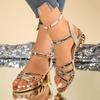 Glittering Golden Chunky Heel Sandals Women Summer Plus Size 35-43 Back Strap Sandles Woman Open Toe Ankle Buckle Party Shoes