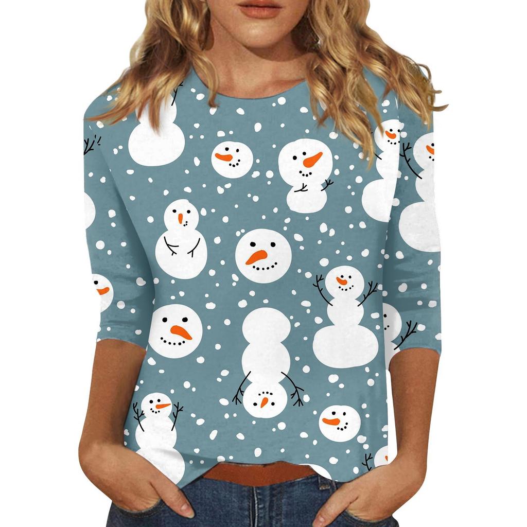 Spring and Autumn Round Neck Christmas Themed Pattern 3D Printed Top Fashionable Casual Long Sleeved Women's T-shirts