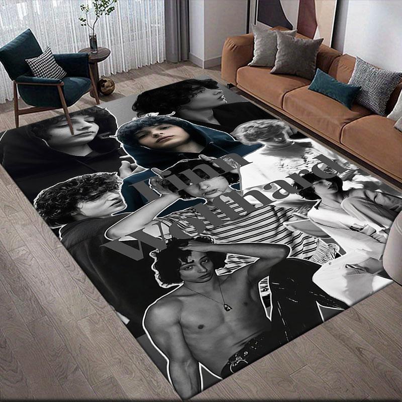 Finn Wolfhard Flannel Printed Carpet, Home Sofa Decoration for Living Room & Bedroom, Non‑Slip Play Flannel Floor Mat for Game Room